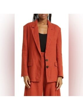 FARM Rio Rust-Orange Linen Blend Relaxed Blazer